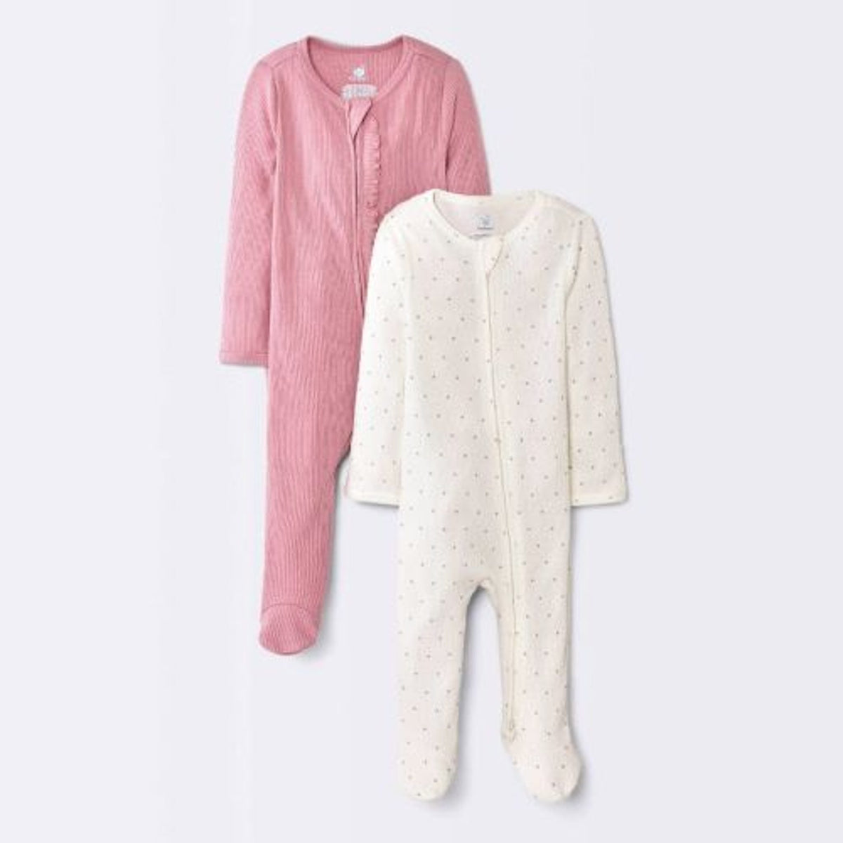 Cloud Island Baby Girls' Footed Pajamas Mauve 0-3M Pack of 2