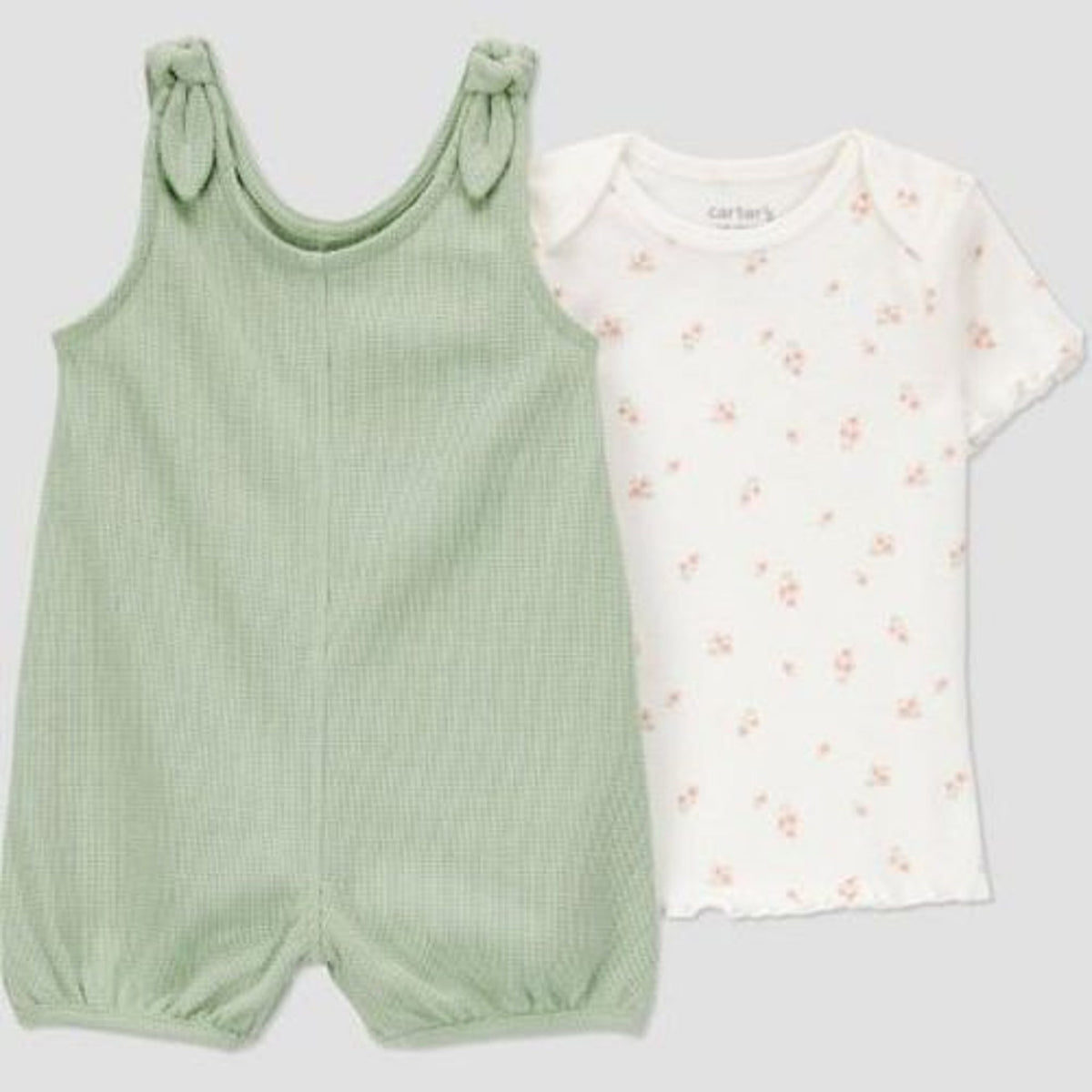 Carter's Waffle Floral Romper - Green 12M girl