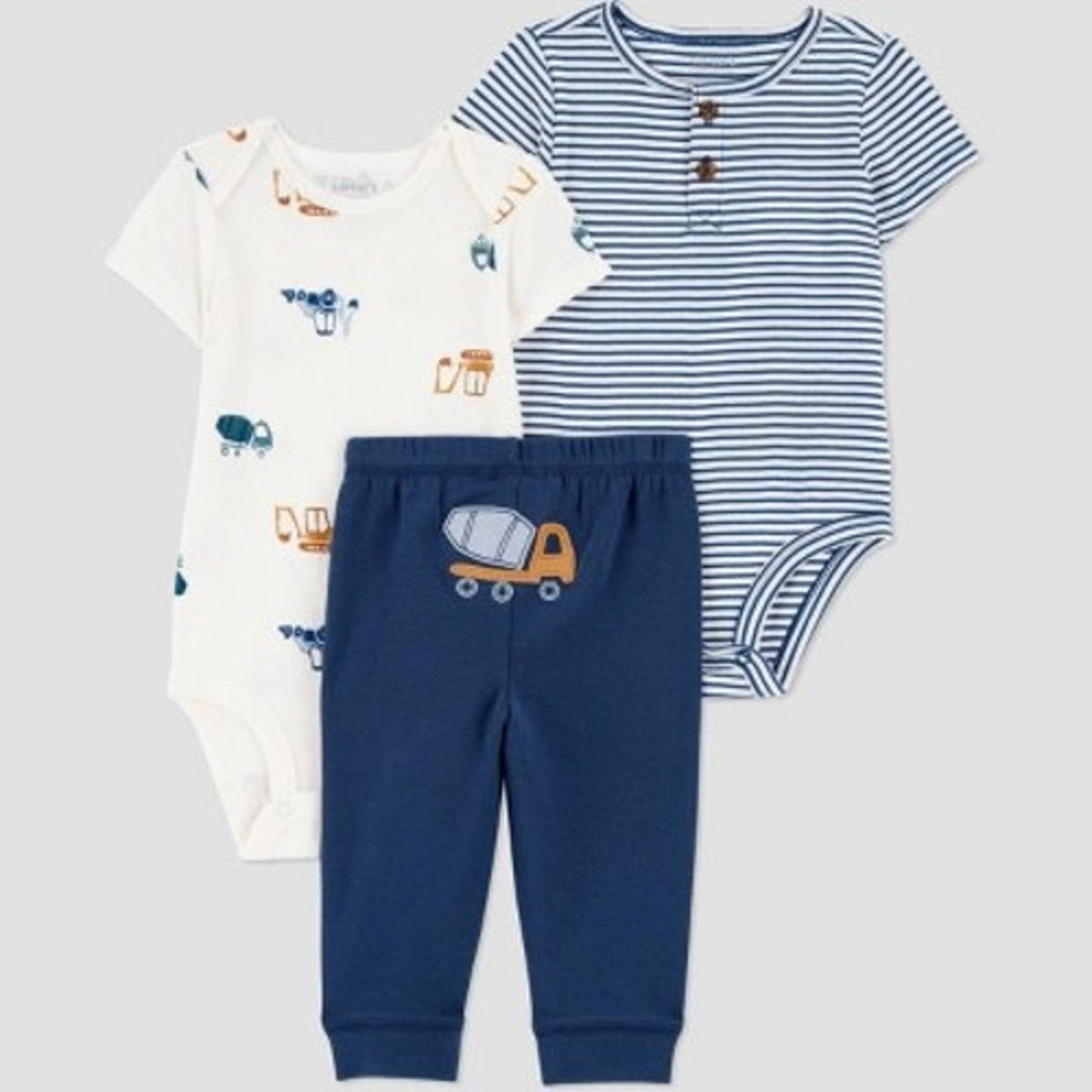 Carter's Baby Boys' 3pc Construction Bodysuit Set - Blue 3M
