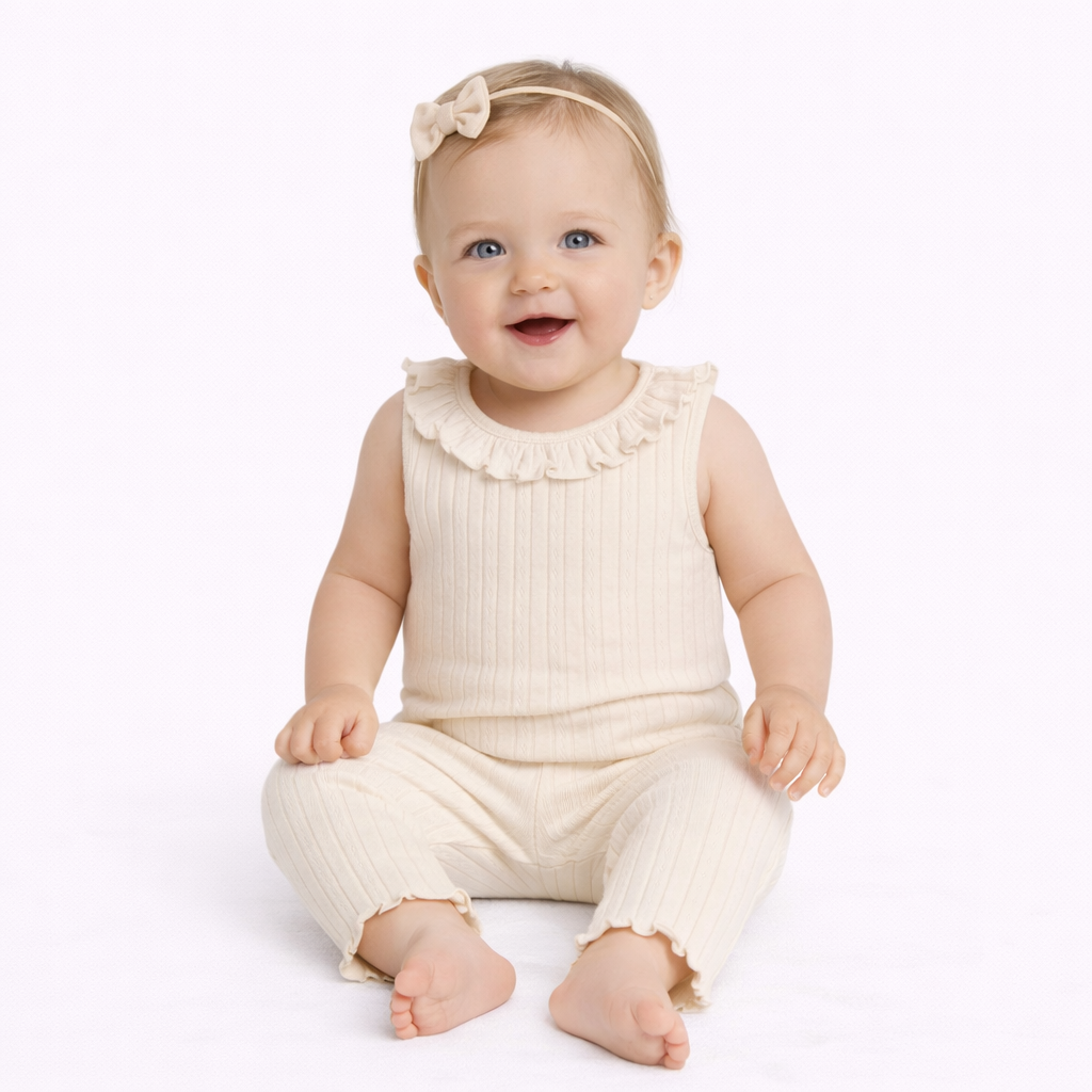 Baby Girls' Pointelle Ribbed Romper & Leggings Set - Cloud Island™ Cream Newborn: Midweight Knit, Cotton Blend, Crotch Snap