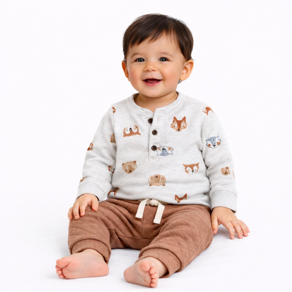 Carter's Baby Boys Animals-Print Bodysuit & Pants, 2 Piece Set - Grey/Brown