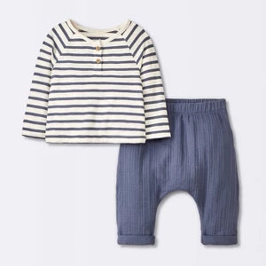 Baby Boys' Striped Jersey T-Shirt Pants Set Cloud Island Blue