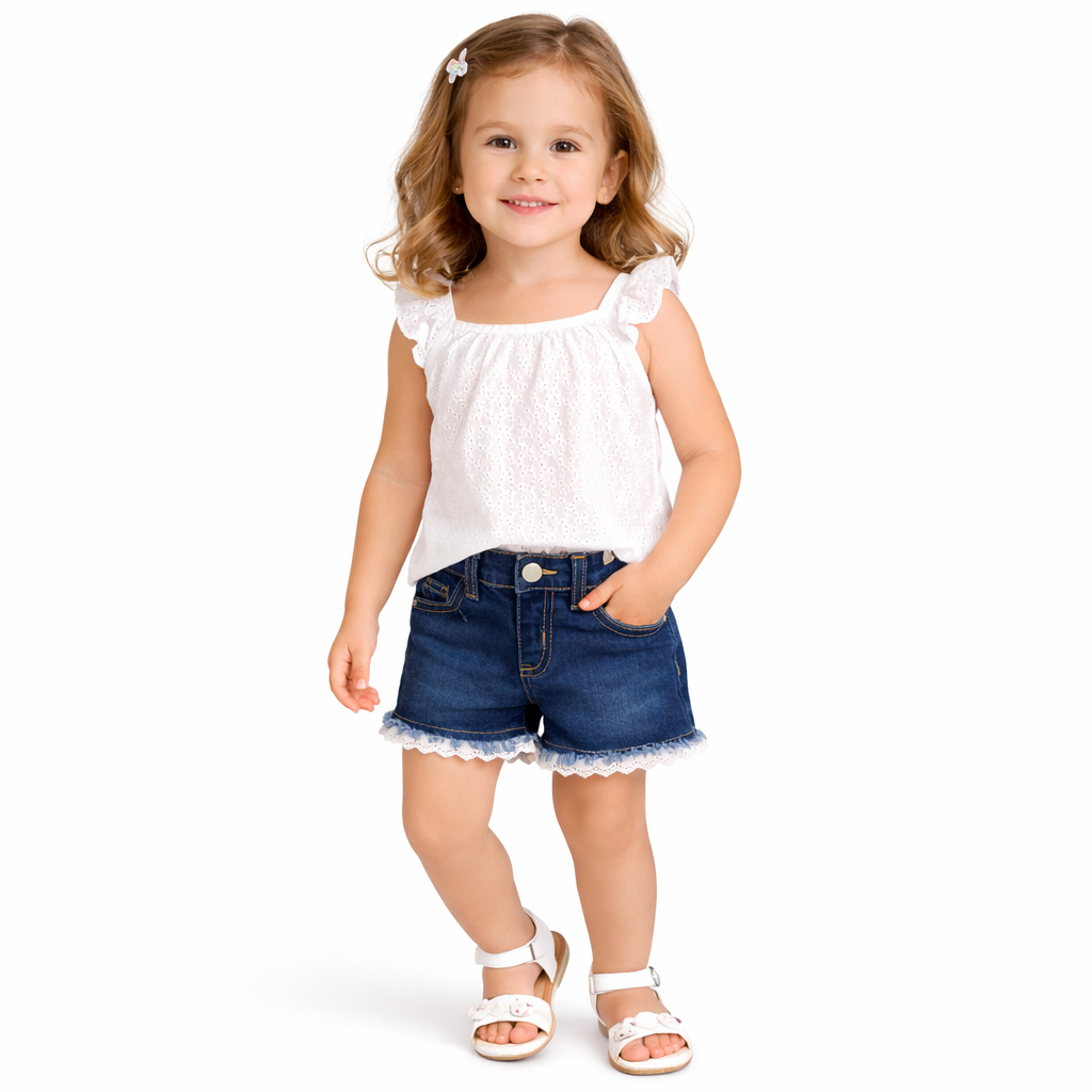 Cat & Jack Toddler Girls' Lace Denim Shorts 18M Dark Blue
