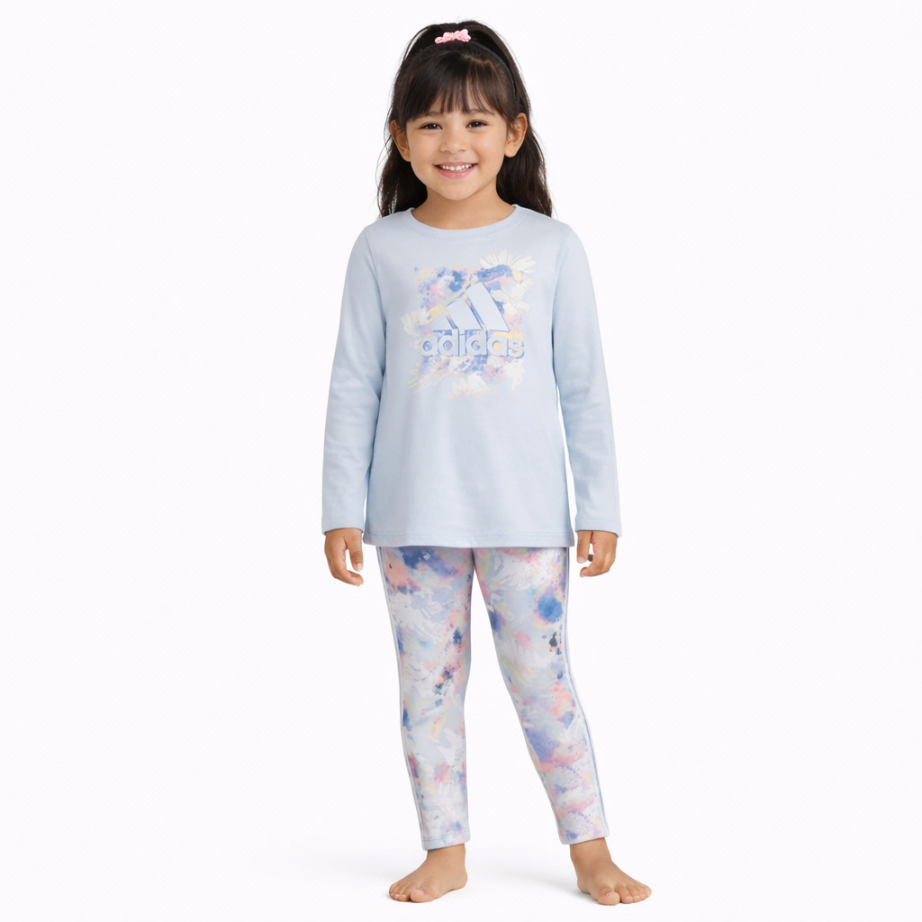 Adidas HALO BLUE Toddler/Little Girls Long-Sleeve T-Shirt & Leggings Set US 6X