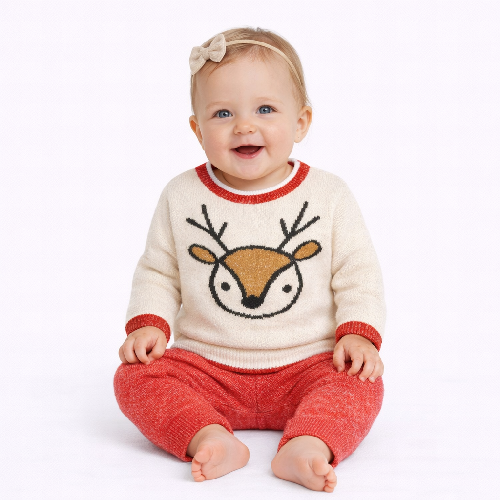 Infant Girl Red & Tan Sweater & Pants Christmas Outfit Set 3-6 Months