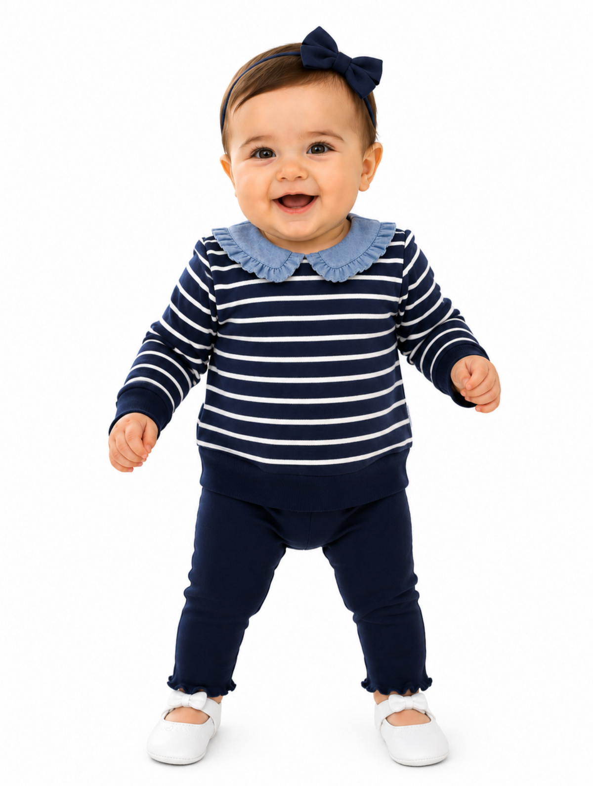 Badgley Mischka Navy Striped Baby Outfit Set
Girl 9M