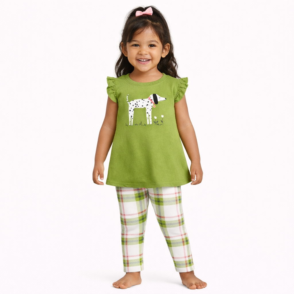 Epic Threads Toddler Girls Dalmatian Graphic Tunic & Plaid Leggings, 2 Piece Set - Angel White