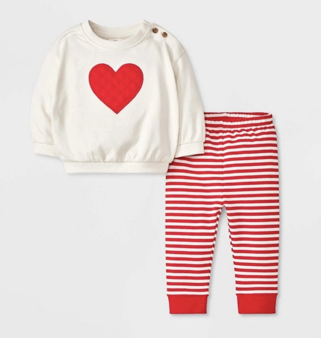 Baby Heart Sweatshirt and Striped Pants Set