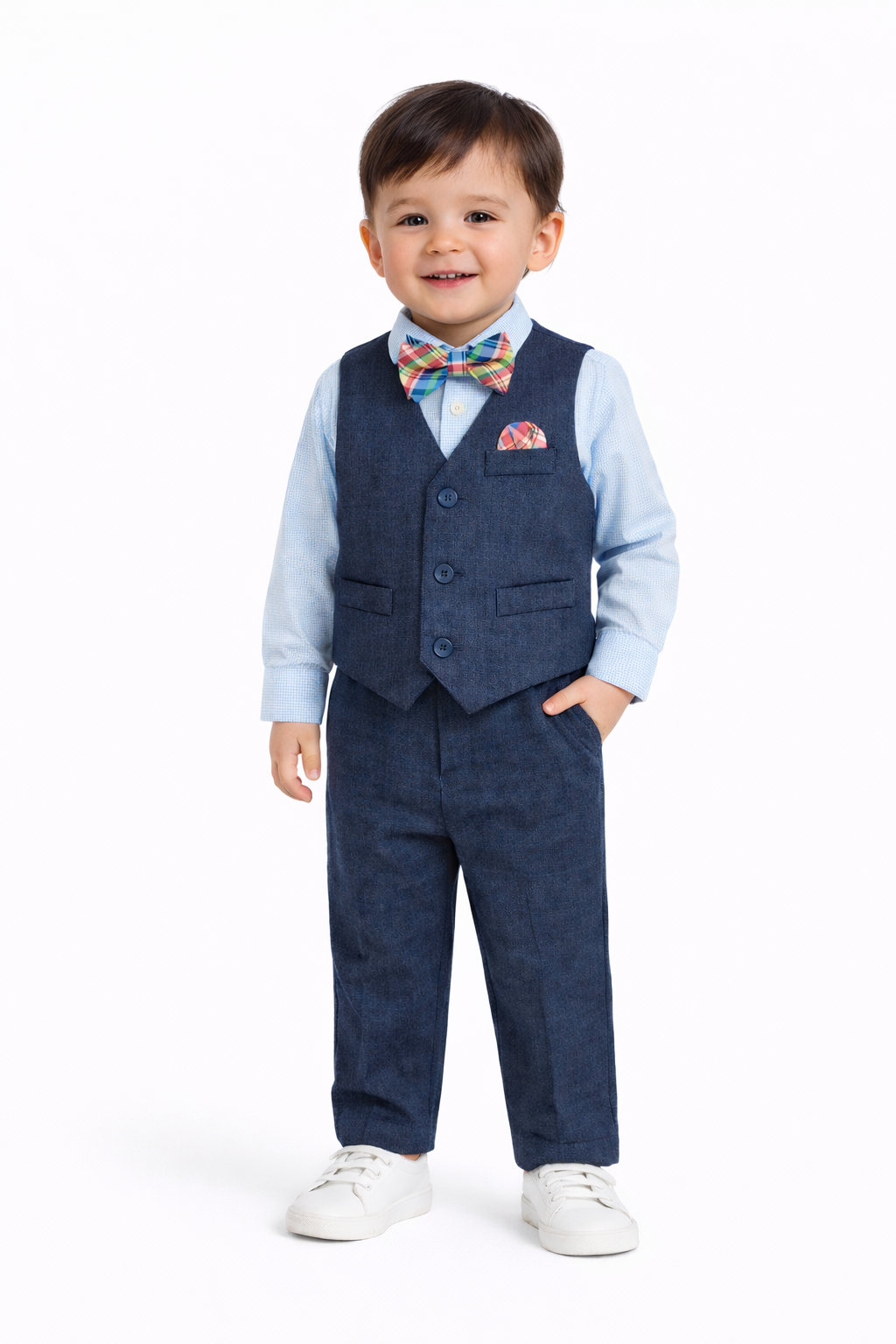 Nautica Baby Boys Striated Shirt, Vest, Bowtie and Pants, 4 Piece Set - Dark Blue