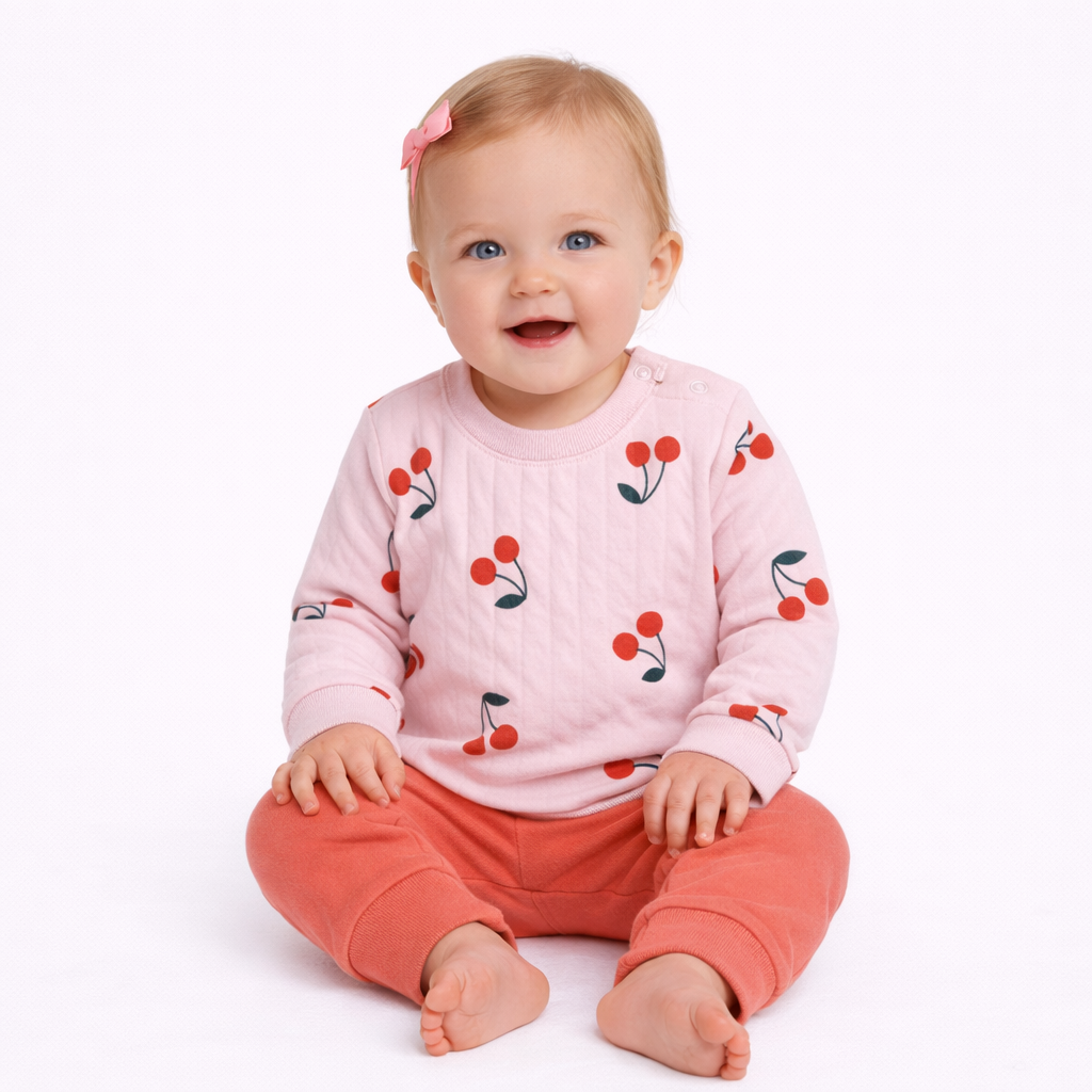 Baby Girls' Quilted Top & Bottom Set - Cat & Jack Pink 0-3M: Heavyweight Fabric, Long Sleeve Sweatshirt, Ankle Jogger Pant