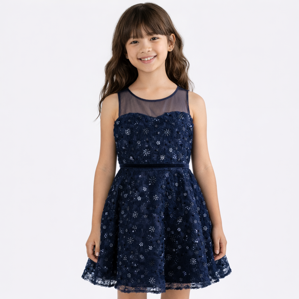 Rare Editions Sequin Soutache Social Dress - Navy