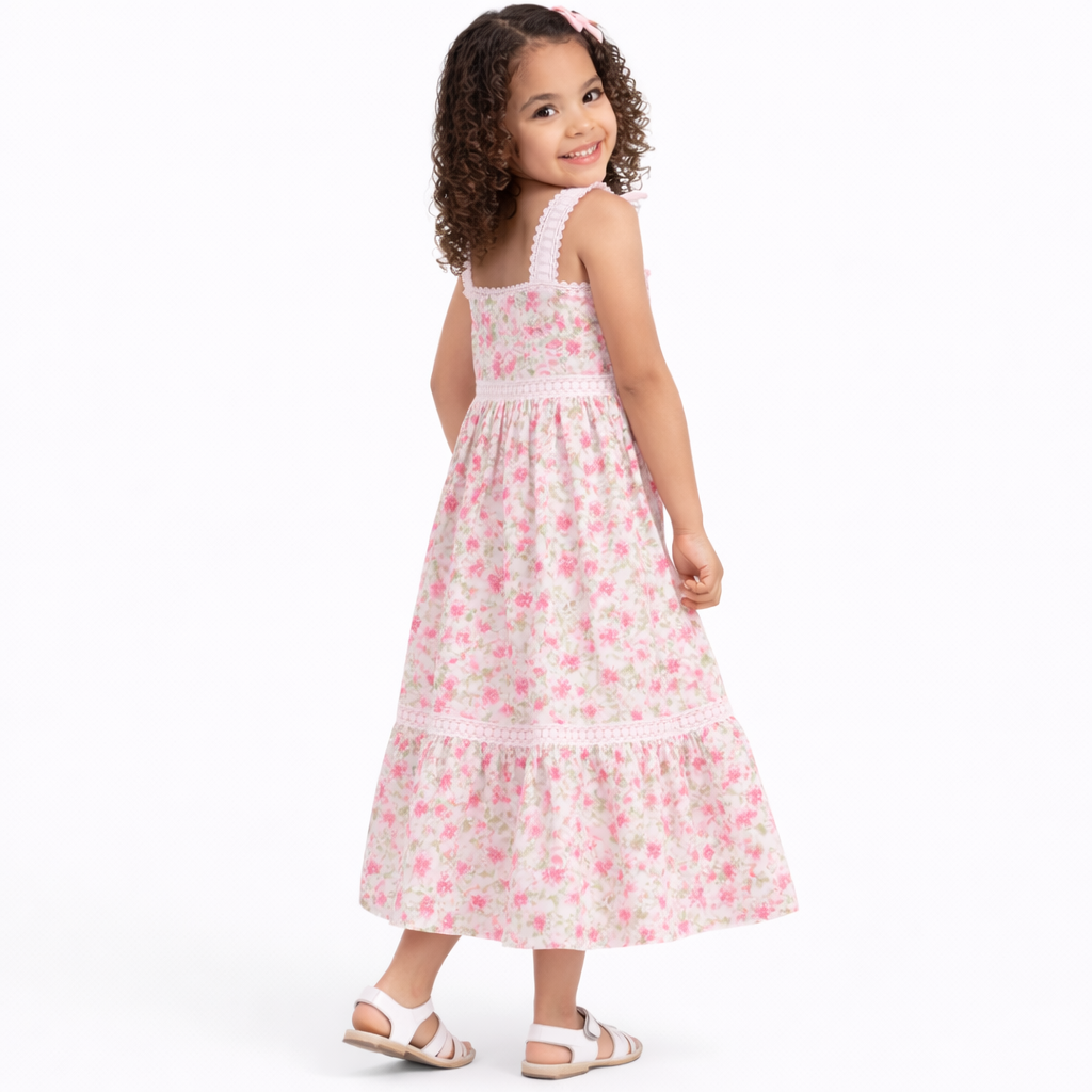 Rare Editions Big Girls Floral and Crochet Trim Maxi Dress - Pink