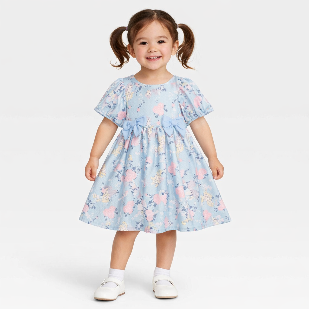 Disney Girls Princess Flower Short Sleeve Dress - Blue