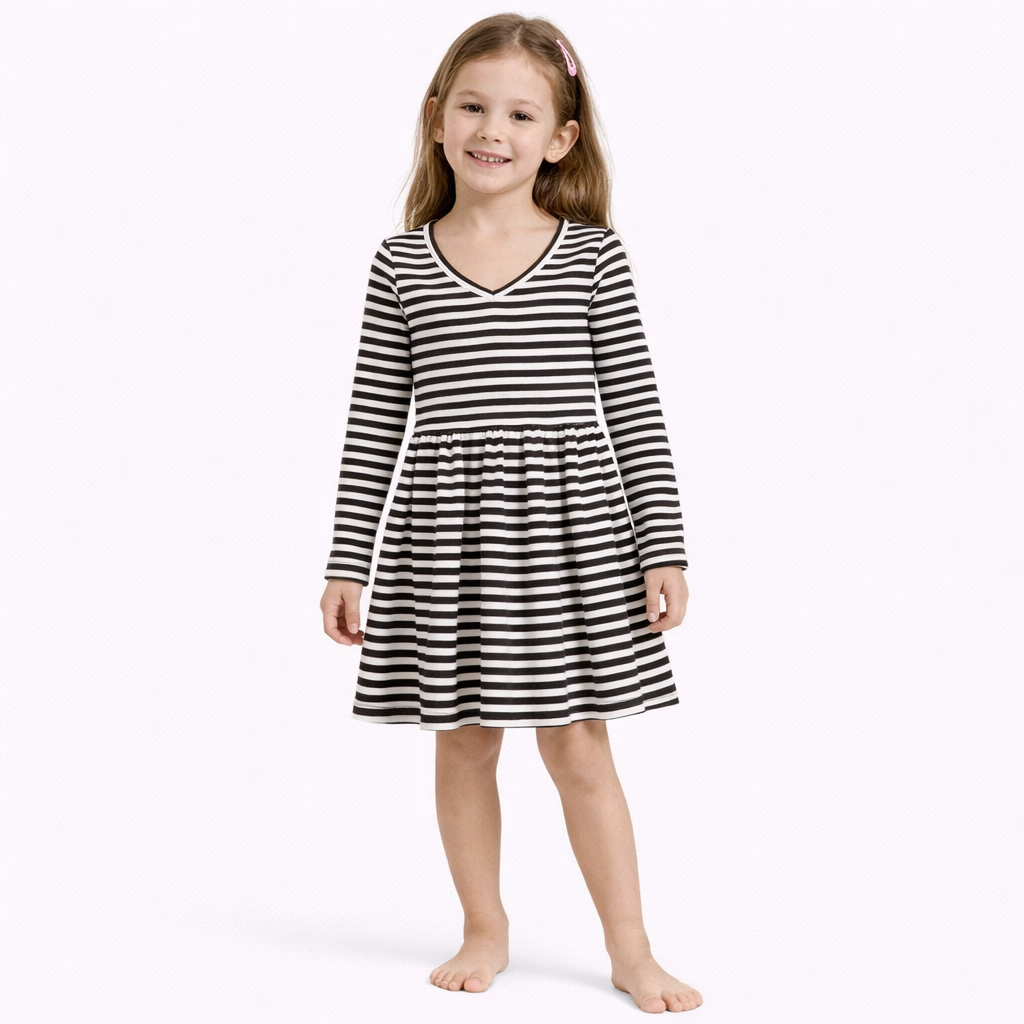 Epic Threads Little & Big Girls Long-Sleeve Chill Striped Dress - Deep Black