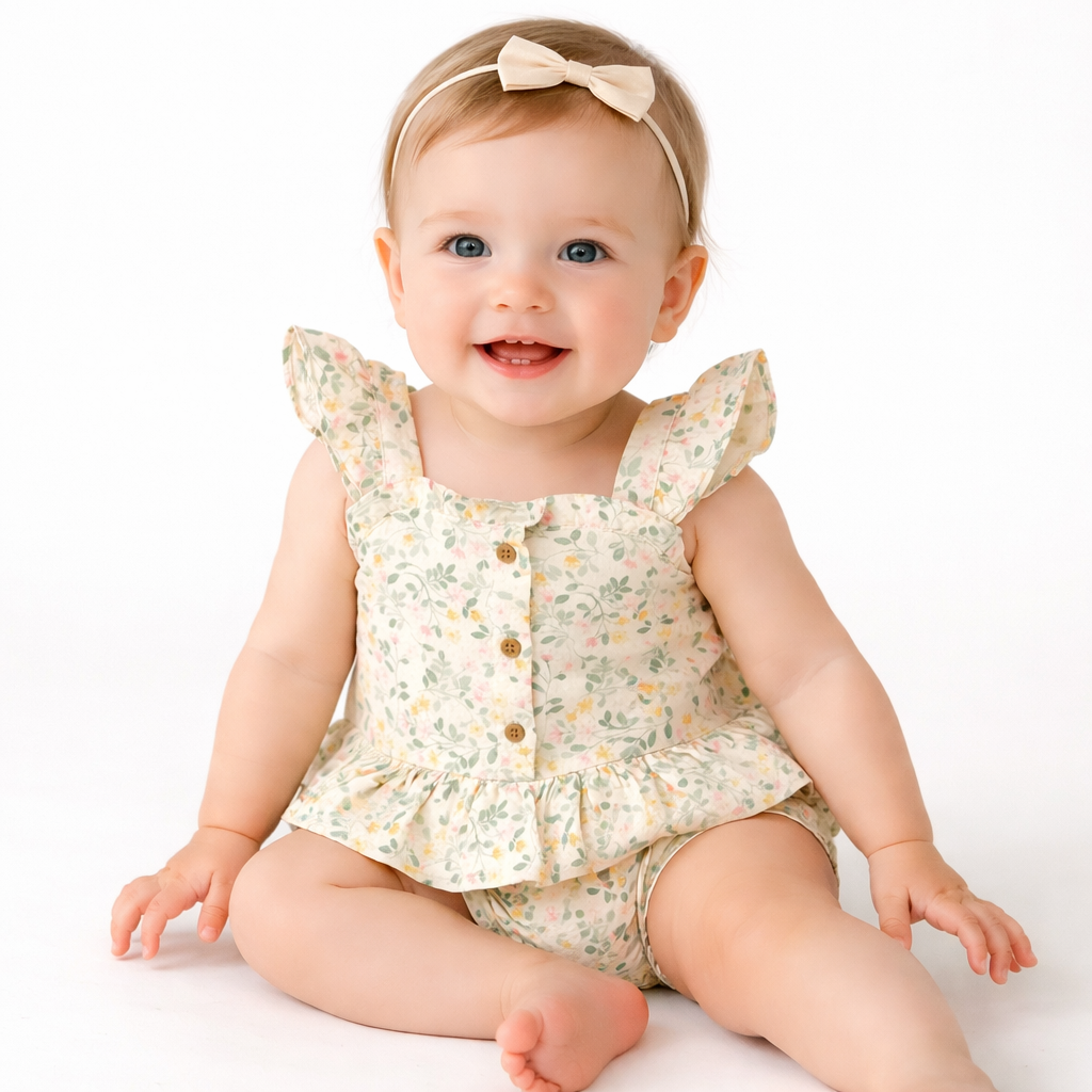 Baby Girls' Floral Peplum Top & Bloomer Set - Cloud Island Cream 0-3M