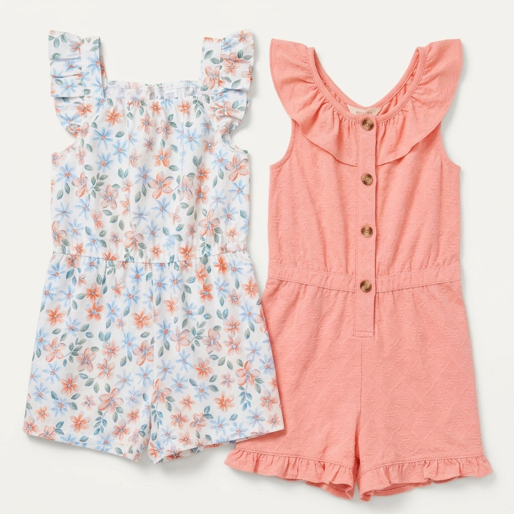 Nannette  2pack  Floral and Coral Rompers girl 5