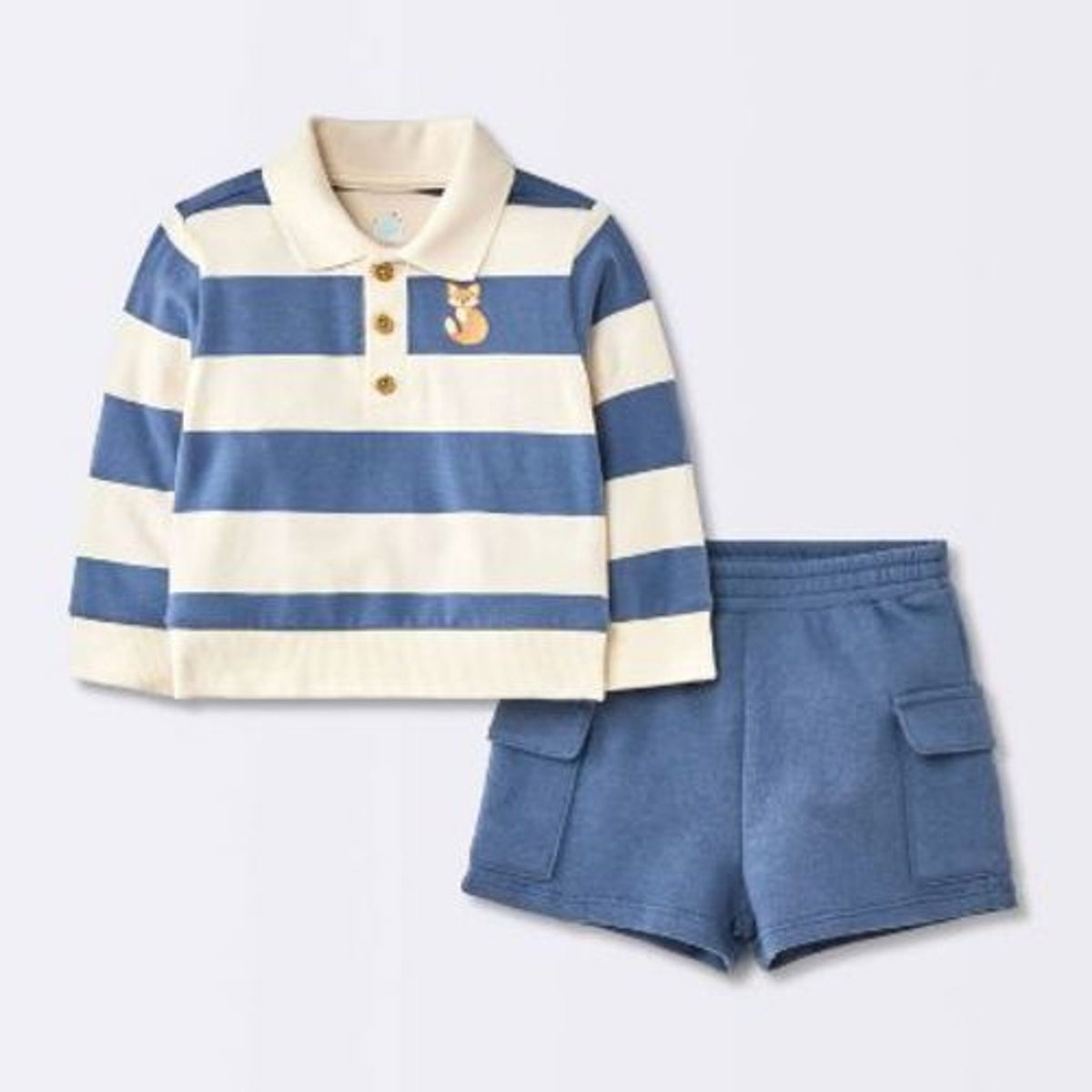 Baby Boys' 2pc Fox Striped Polo Shorts Set - Cloud Island Navy Blue 3-6M
