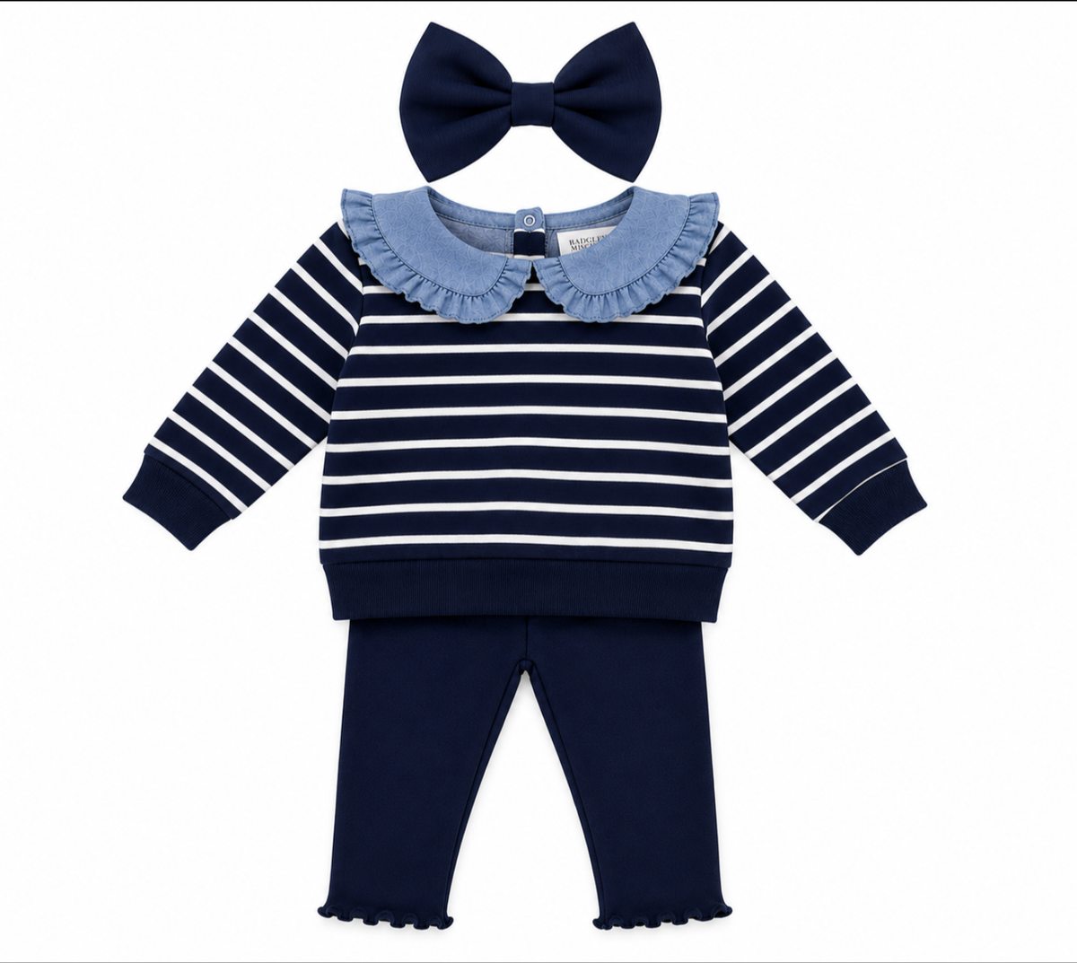 Badgley Mischka Navy Striped Baby Outfit Set
Girl 9M