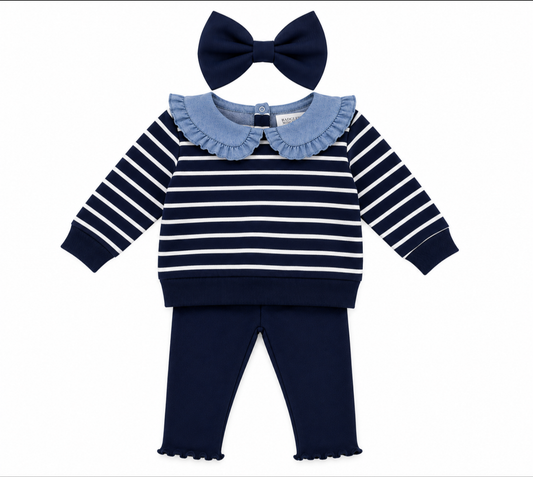 Badgley Mischka Navy Striped Baby Outfit Set
Girl 9M