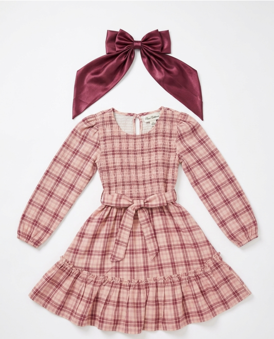 Rare editions Plaid Dress with Bow Set girl 
8