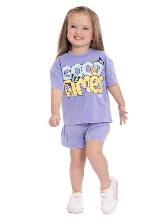 Bluey Girls' Short Sleeve Tee and Matching Ruffle Shorts Set, 18M