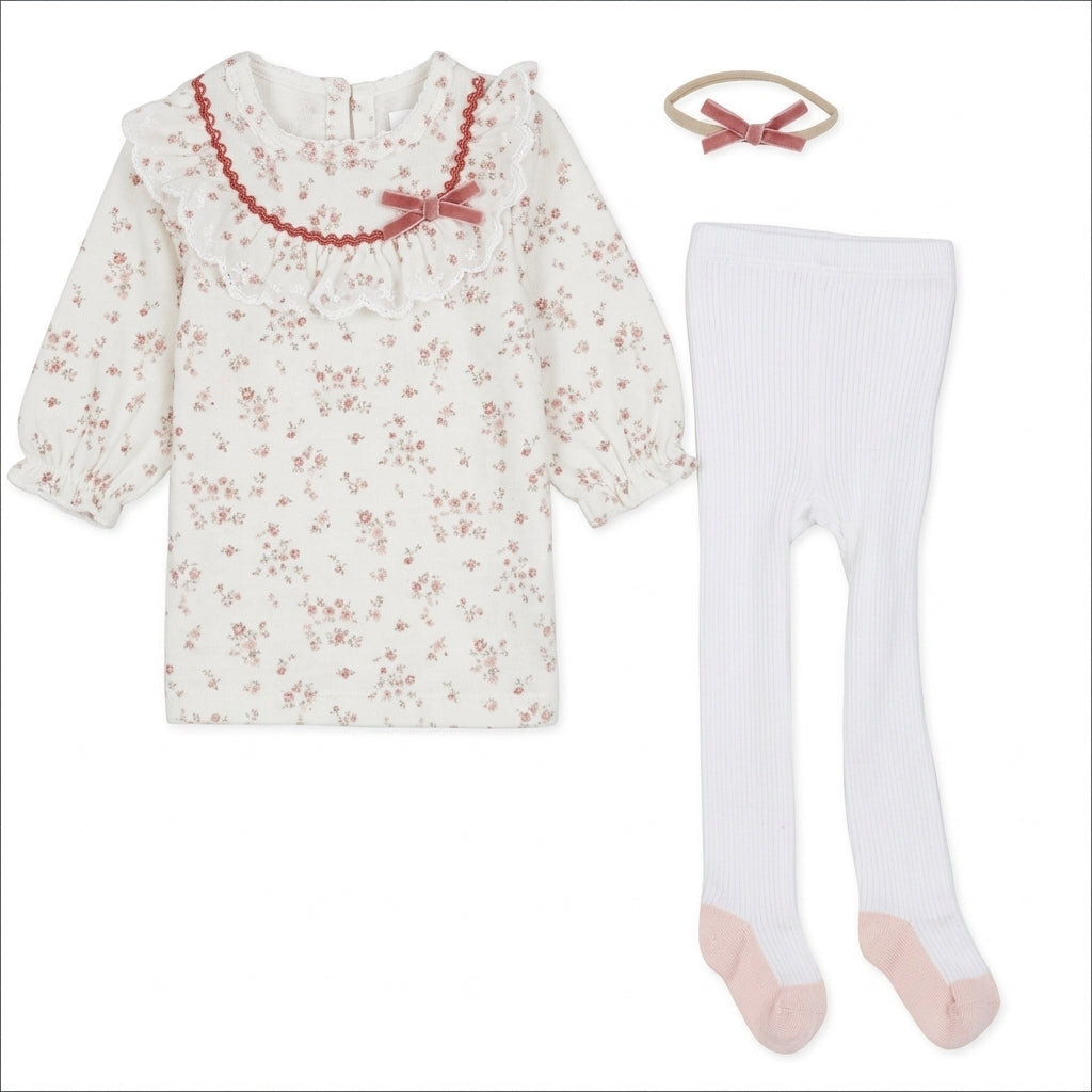 Shabby chic Floral Baby girl Outfit Set 3pc 3-6M