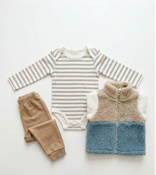 Baby Striped boys Onesie Outfit Set 3pc 9-12 Month