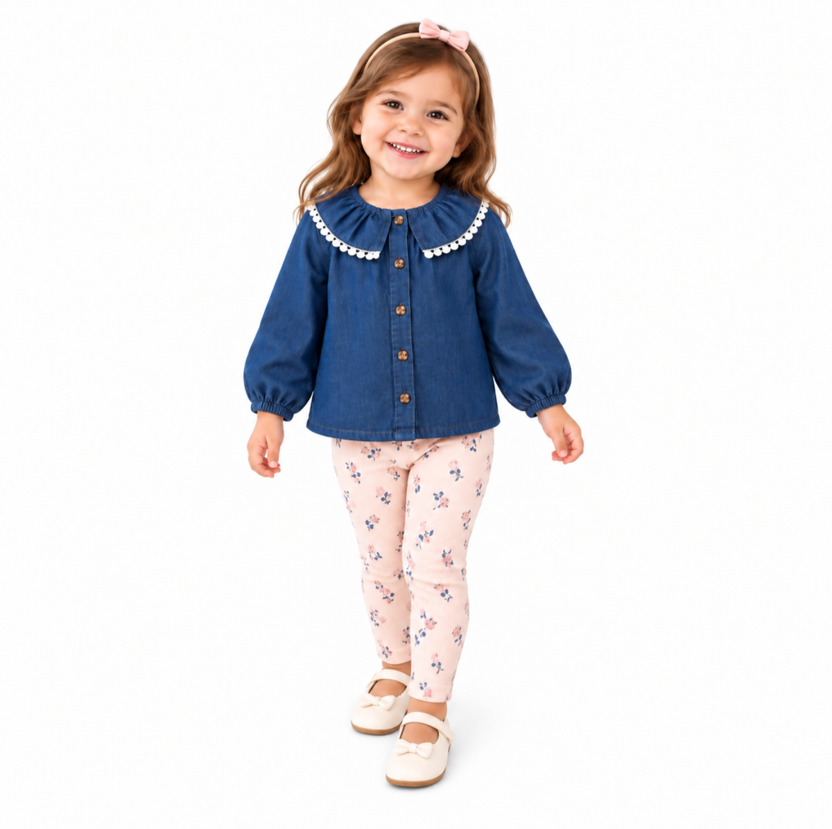 Badgley Girl Denim Top & Leggings Set 3pc +Headband 3-6M