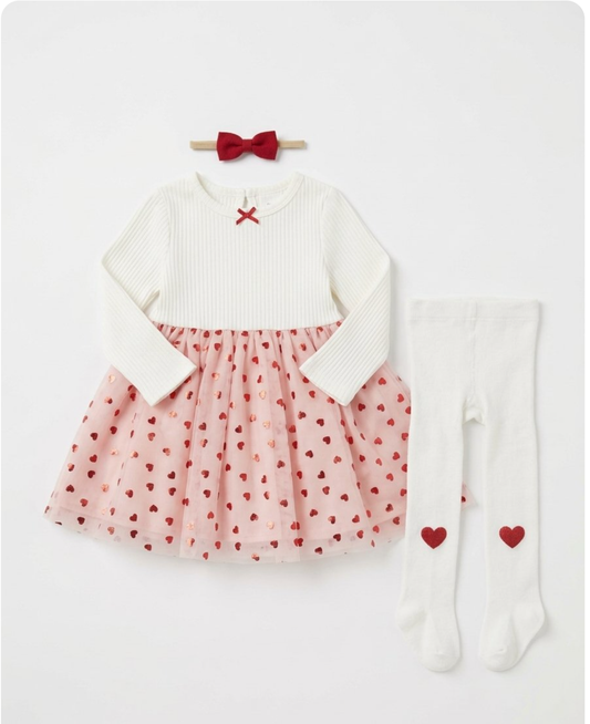 Lila & Jack Baby girl Heart Dress Set 3pc 12-18 Months
