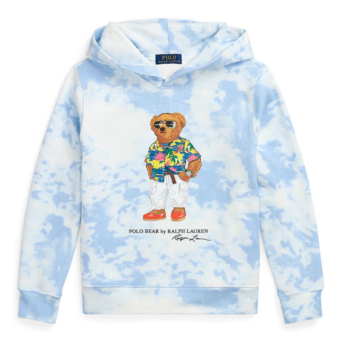 Ralph Lauren Childrenswear | Junior's Boy's Tie-Dye-Print Polo Bear Fleece Hoodie, Blue, Size Small