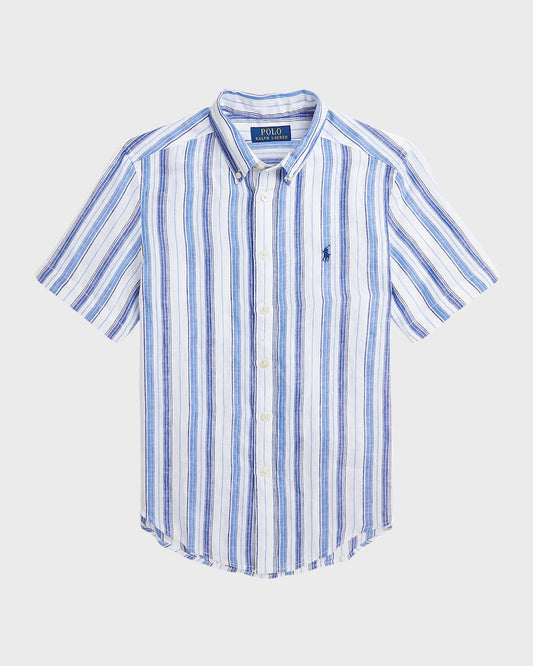 Ralph Lauren Childrenswear Striped Linen Polo Shirt, Size M Boys