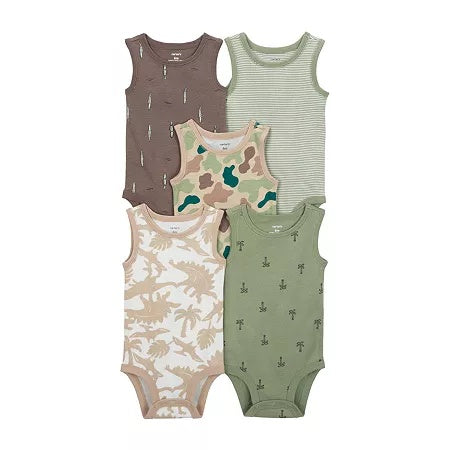 Carter's Baby 5 Pack Dinosaur Sleeveless Bodysuits - Multi