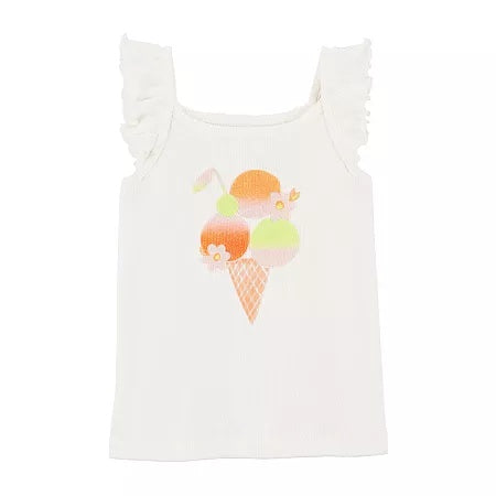 Carter's Toddler Girls Ice Cream Graphic Cotton Flutter-Sleeve Tank Top - White