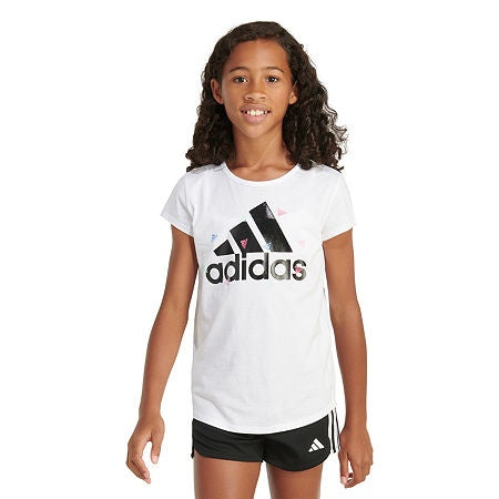 Adidas Girls Crew Neck Graphic T-Shirt, L Plus White
