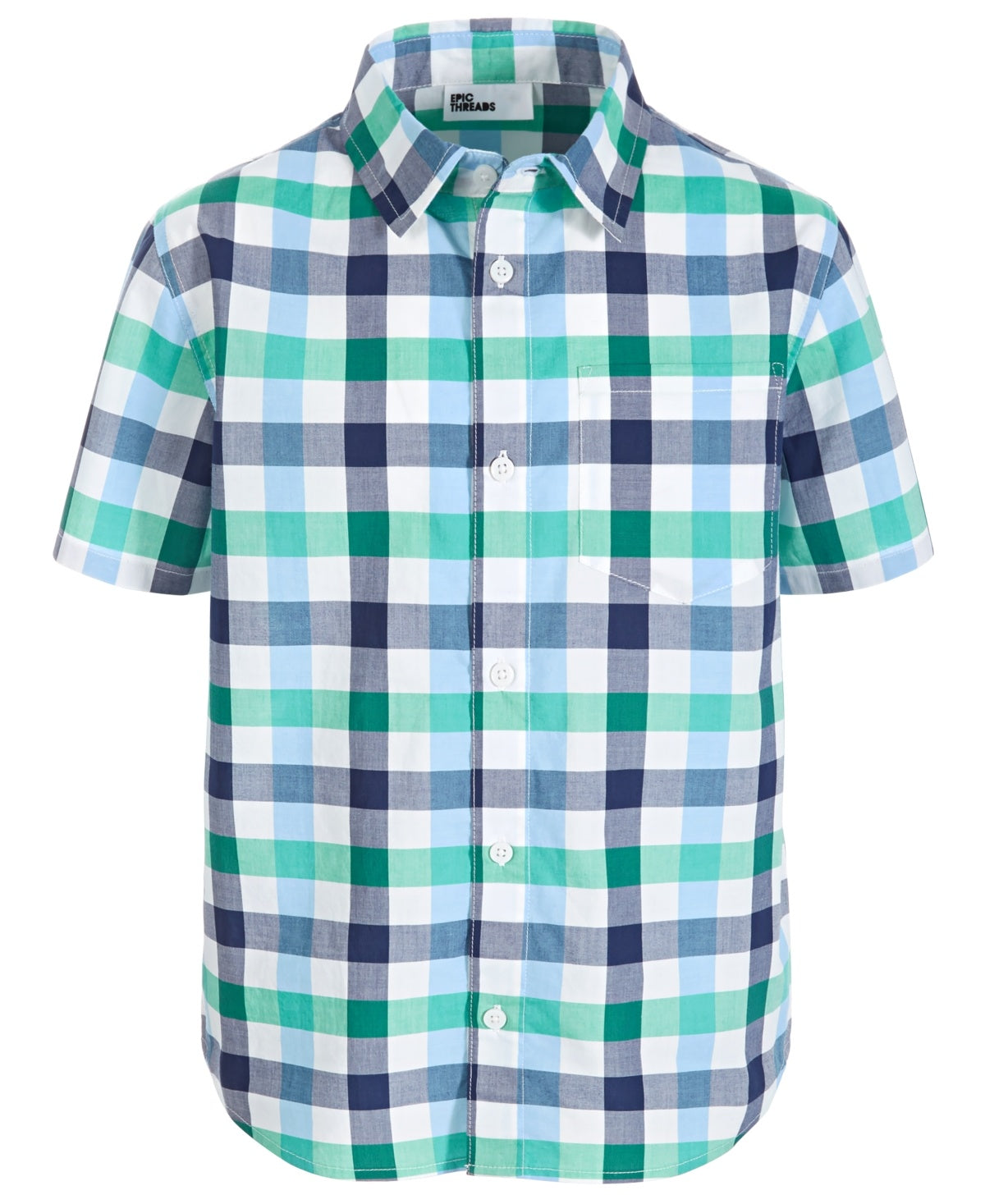 Epic Threads Big Boys Short-Sleeve Cotton Checkered Shirt - Medieval Blue