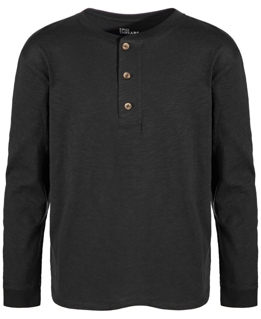 Epic Threads Big Boys Solid Henley Shirt - Deep Black