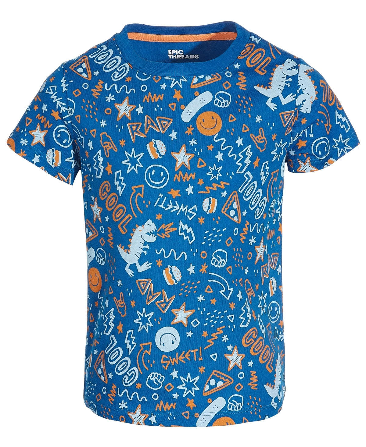 Epic Threads Boys' Doodle-Print Cotton T-Shirt, Size 7- Blue