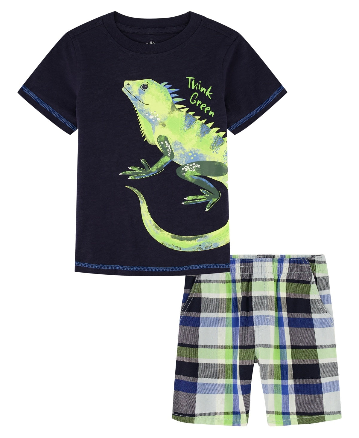 Kids Headquarters Baby Boys Short Sleeve T-shirt and Prewashed Plaid Shorts Set - Navy, Plaid
