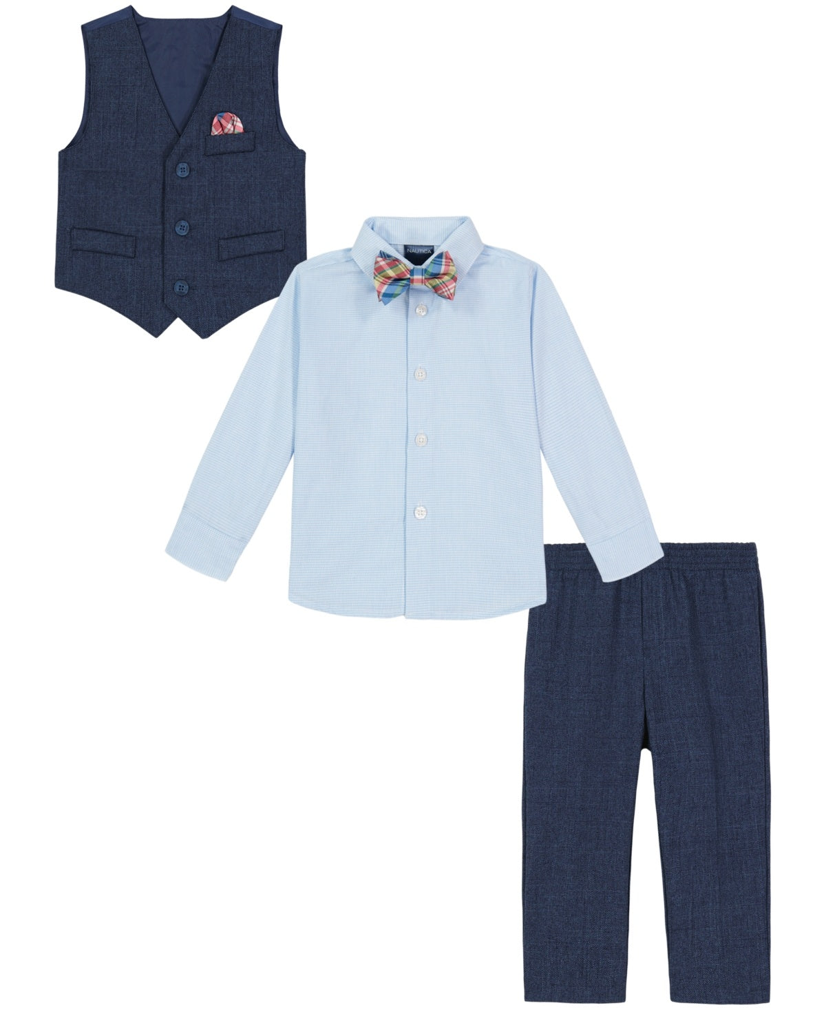 Nautica Baby Boys Striated Shirt, Vest, Bowtie and Pants, 4 Piece Set - Dark Blue