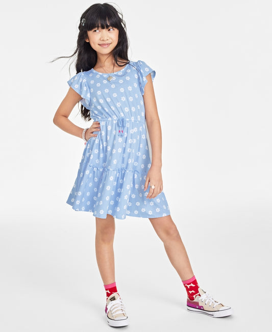 Epic Threads Big Girls Love Flower Printed Tiered Dress - Blue Topaz