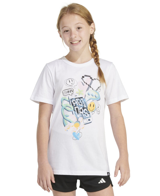 Girls (7-16) Adidas(R) Short Sleeve Regular Fit Logo Tee - White