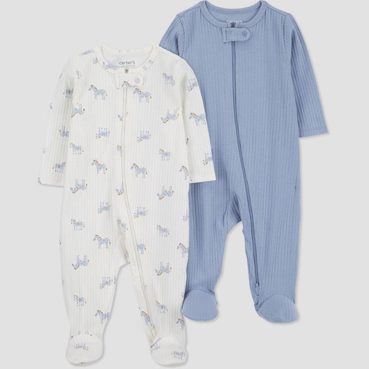 Carter's Baby Boys' 2pk Zebra Sleep N' Play 9M Blue/Ivory