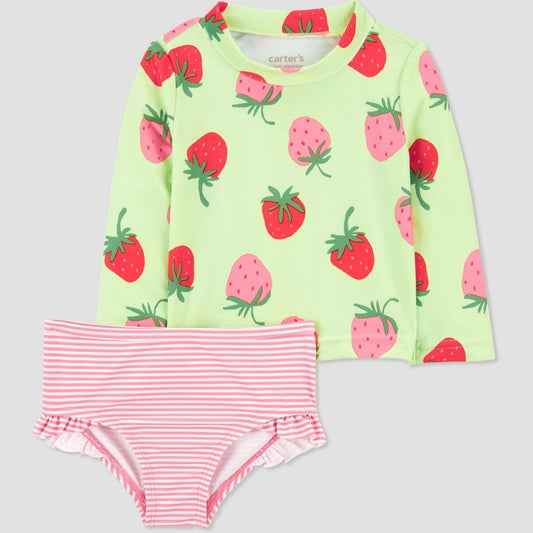 Carter's Baby Girls' 6M Strawberry Rash Guard Set - Pink/Green