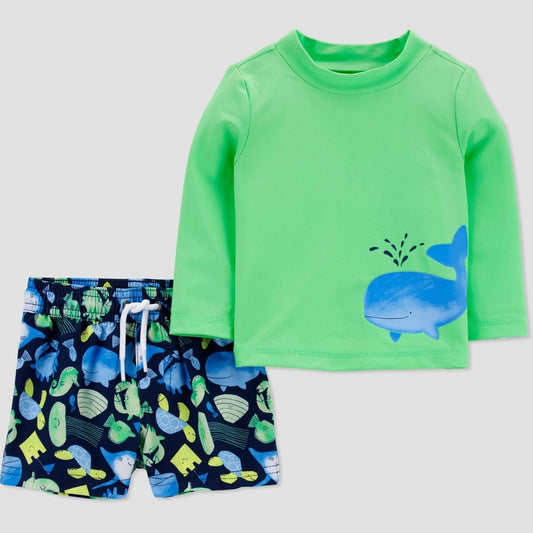 Carter's 2PC Green Whale Swim Set Size 9M Boys