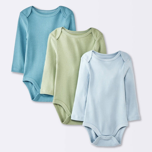 Cloud Island Baby Boys' 3pk Bodysuits Long Sleeve Newborn Blue