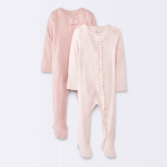 Baby Girls' 2pk Solid Wide Ribbed Sleep N' Play - Cloud Island™ Pink 6-9M