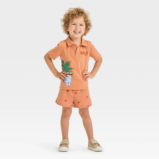 Bluey Toddler Boys' Polo Top and Shorts Set 5T Brown