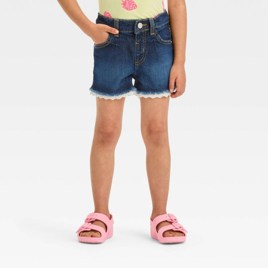Cat & Jack Toddler Girls' Lace Denim Shorts 12M Dark Blue