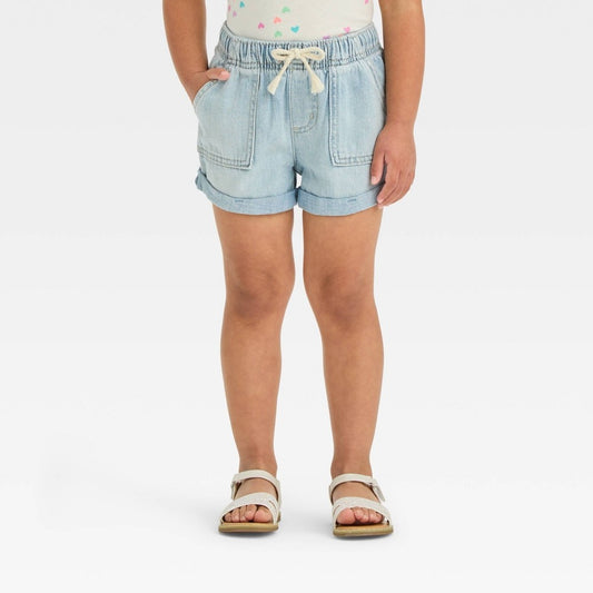 Toddler Girls' Denim Pull-on Shorts - Cat & Jack™ Light Wash 2T: Elastic Waist, Mid Rise, 2-Inch Inseam