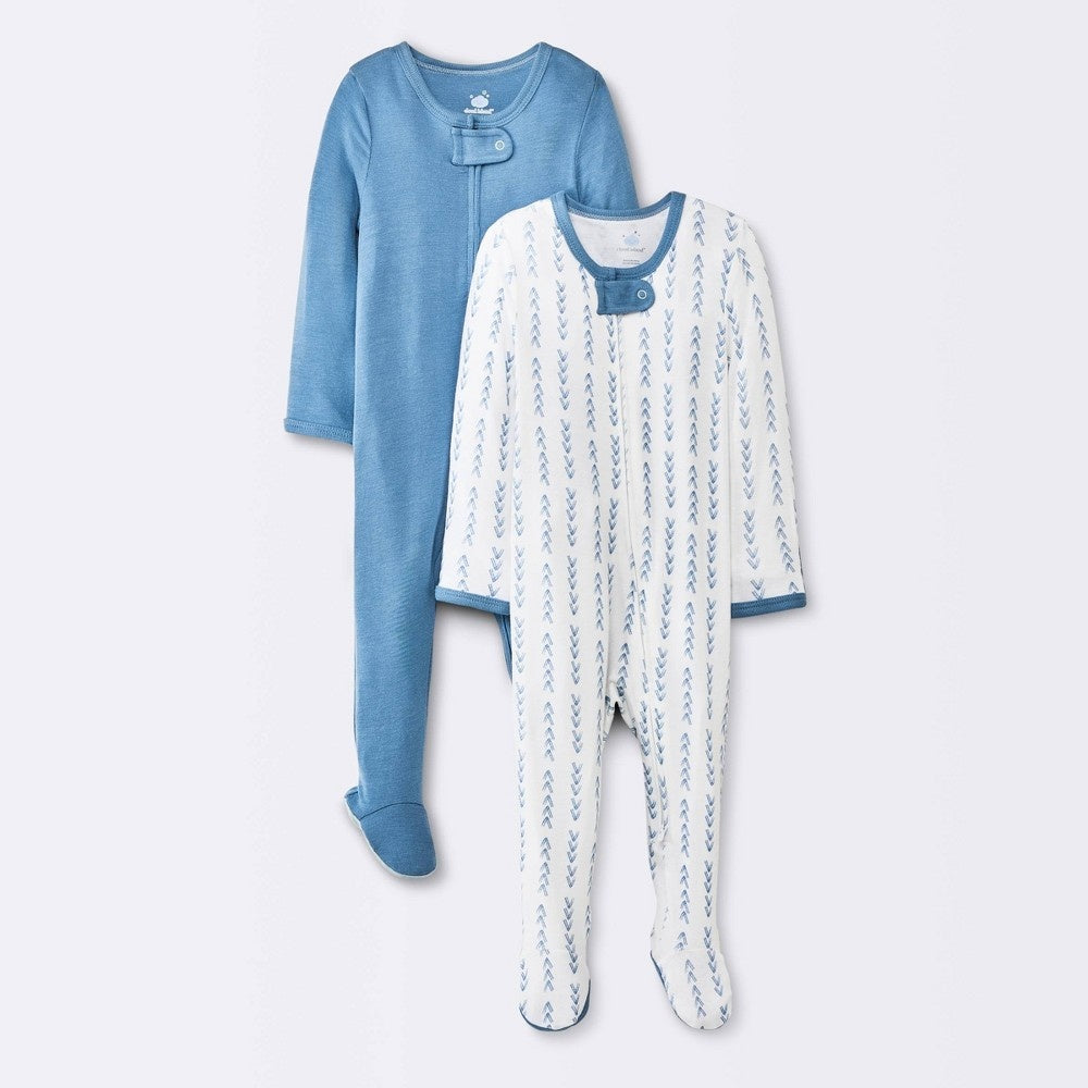 Baby Boys' 2pk So Very Soft Modal Blend Sleep N' Play - Cloud Island™ Light Blue 0-3M: Footed Pajamas, Two-Way Zipper, Mitten Cuff
